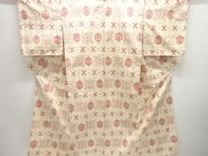 アンティーク　亀甲に花模様織り出し手織り紬着物